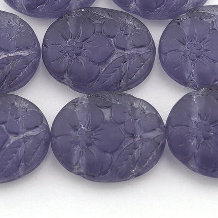 8 pcs Tanzanite Glass Beads, Matte Blue Purple Beads, Flat Two Hole Oval, 20mm, closeout #F120-111M