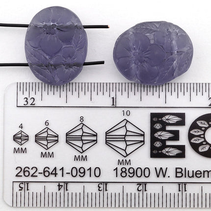 8 pcs Tanzanite Glass Beads, Matte Blue Purple Beads, Flat Two Hole Oval, 20mm, closeout #F120-111M