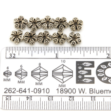 10 pcs floral daisy spacers, silver plated base metal, flower design, 8mm
