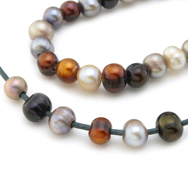 Large hole freshwater pearls, cultured 8mm 10mm potato shape, 1 strand, 2mm hole, multicolor brown grey