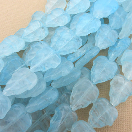 8 pcs light blue leaf beads, aqua color vintage German marble glass, 16mm