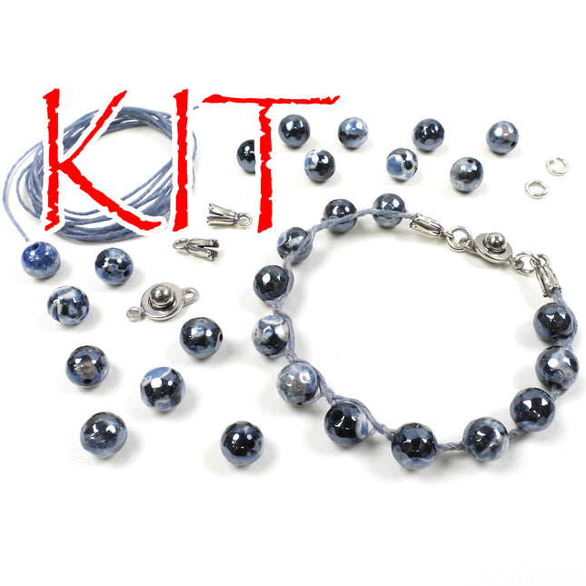 KIT Braided Gems Bracelet Kit, knotted gemstone bracelet, DIY bracelet kit, denim, designer Irina Miech