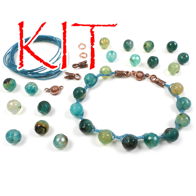 KIT Braided Gems Bracelet Kit, knotted gemstone bracelet, teal lagoon, DIY bracelet kit, designer Irina Miech
