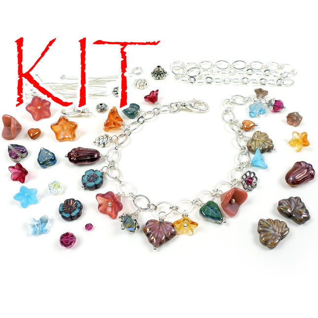 KIT Charmed Garden Bracelet Kit, Swarovski crystal beads, German and Czech glass flower beads, DIY bracelet kit, designer Irina Miech