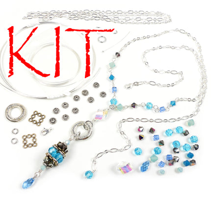 KIT Crystal Beaded Bead Necklace, Ocean jewels, multi color, silver and antique brass tones, adjustable clasp, designer Irina Miech