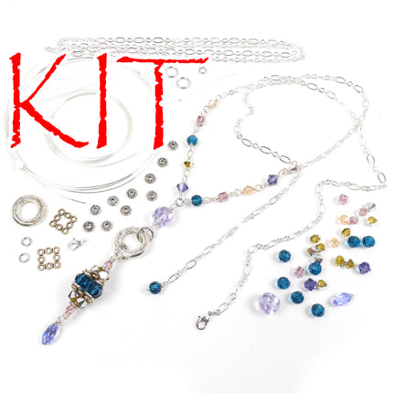 KIT Crystal Beaded Bead Necklace, Spring Jewels, multi color, silver and antique brass tones, adjustable clasp, designer Irina Miech