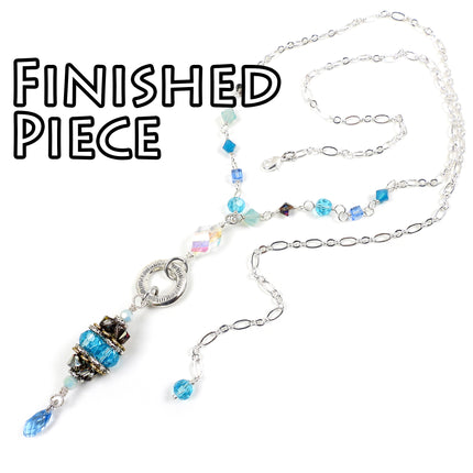 KIT Crystal Beaded Bead Necklace, Ocean jewels, multi color, silver and antique brass tones, adjustable clasp, designer Irina Miech