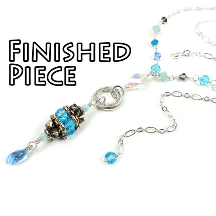 KIT Crystal Beaded Bead Necklace, Ocean jewels, multi color, silver and antique brass tones, adjustable clasp, designer Irina Miech