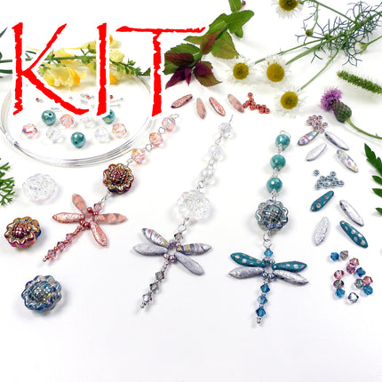 KIT Whimsical Dragonfly Suncatcher ornament, dragonfly, sun catcher decoration, Gossamer Wings colorway, Swarovski crystal beads, designer Irina Miech
