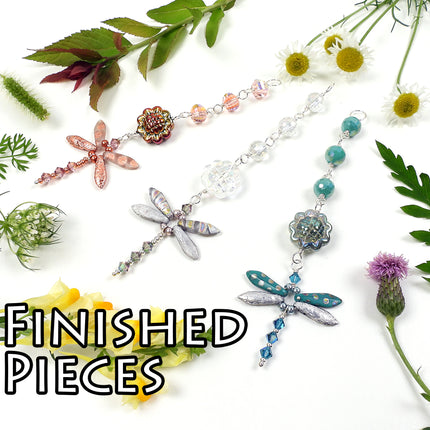 KIT Whimsical Dragonfly Suncatcher ornament, dragonfly, sun catcher decoration, Gossamer Wings colorway, Swarovski crystal beads, designer Irina Miech
