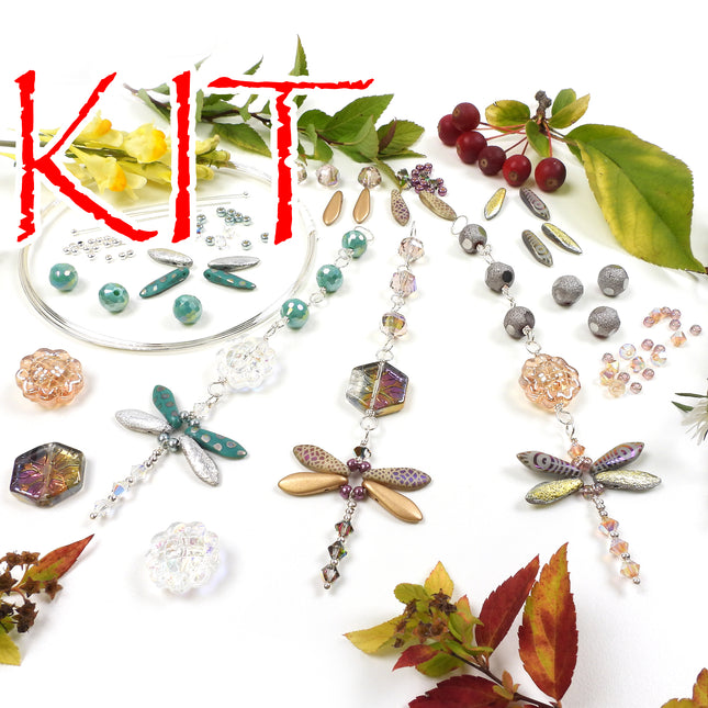 KIT Whimsical Dragonfly Suncatcher ornament, dragonfly, sun catcher decoration, Iridescent Gossamer colorway, Swarovski crystal beads, designer Irina Miech