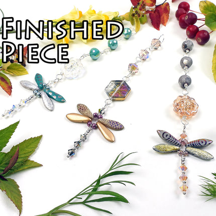 KIT Whimsical Dragonfly Suncatcher ornament, dragonfly, sun catcher decoration, Iridescent Gossamer colorway, Swarovski crystal beads, designer Irina Miech