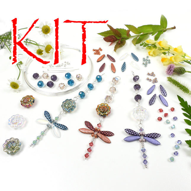 KIT Whimsical Dragonfly Suncatcher ornament, dragonfly, sun catcher decoration, Jeweled Wings colorway, Swarovski crystal beads, designer Irina Miech