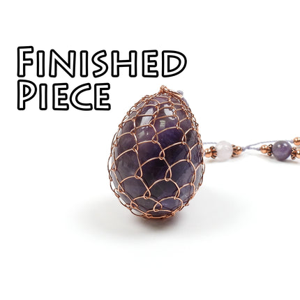 KIT Whimsical Faberge wire egg necklace, copper wire and amethyst beads, creative wirework, DIY necklace kit, designer Irina Miech