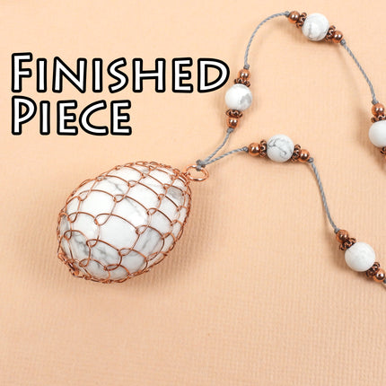 KIT Whimsical Faberge wire howlite egg necklace, copper wire and howlite beads, creative wirework, DIY necklace kit, designer Irina Miech