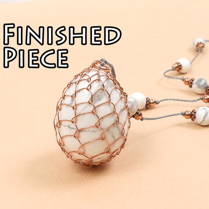 KIT Whimsical Faberge wire howlite egg necklace, copper wire and howlite beads, creative wirework, DIY necklace kit, designer Irina Miech