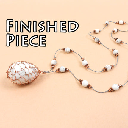 KIT Whimsical Faberge wire howlite egg necklace, copper wire and howlite beads, creative wirework, DIY necklace kit, designer Irina Miech