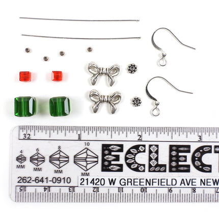 Kit Festive Gift Earrings, Holiday earrings, Traditional Christmas colors, red and green, Irina Miech