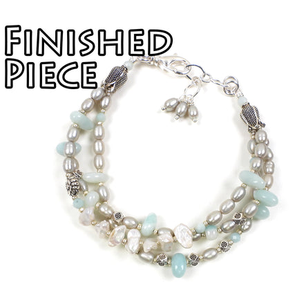 KIT Gemstone Meadow Bracelet, amazonite, Keshi pearls, pastel colors, silver tone, swivel lobster clasp