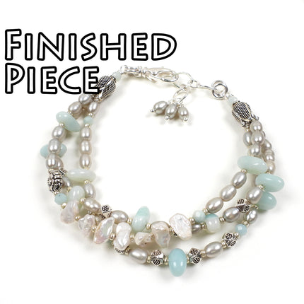 KIT Gemstone Meadow Bracelet, amazonite, Keshi pearls, pastel colors, silver tone, swivel lobster clasp