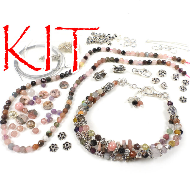 KIT Gemstone Meadow Bracelet, assorted gemstones, assorted colors, silver tone, swivel lobster clasp