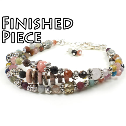 KIT Gemstone Meadow Bracelet, assorted gemstones, assorted colors, silver tone, swivel lobster clasp