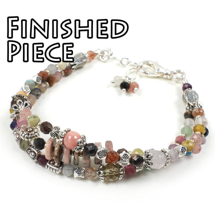 KIT Gemstone Meadow Bracelet, assorted gemstones, assorted colors, silver tone, swivel lobster clasp