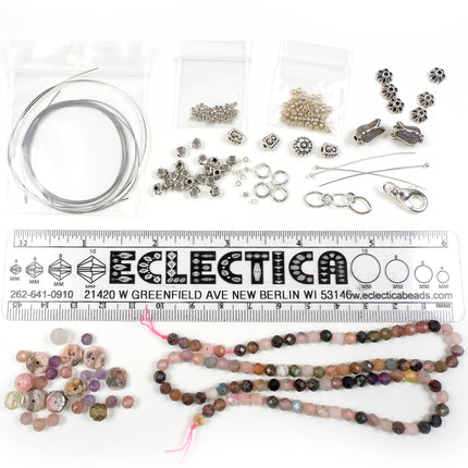 KIT Gemstone Meadow Bracelet, assorted gemstones, assorted colors, silver tone, swivel lobster clasp