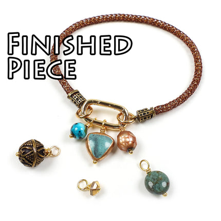 KIT Interchangeable Gemstone Bracelet, copper edge turquoise, gold and copper tone, carabiner clasp, designer Irina Miech