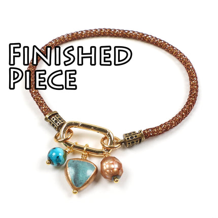 KIT Interchangeable Gemstone Bracelet, copper edge turquoise, gold and copper tone, carabiner clasp, designer Irina Miech
