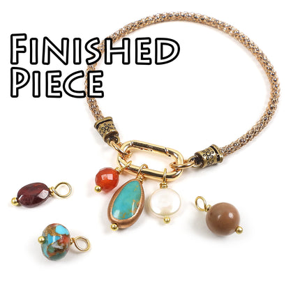 KIT Interchangeable Gemstone Bracelet, copper edge turquoise, gold and silver tone, carabiner clasp, designer Irina Miech