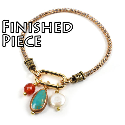 KIT Interchangeable Gemstone Bracelet, copper edge turquoise, gold and silver tone, carabiner clasp, designer Irina Miech