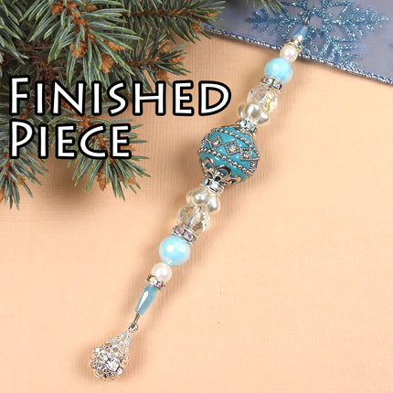KIT Opulent Icicle ornament, Caribbean colorway, turquoise blue and silver colors, Christmas tree ornament, designer Irina Miech