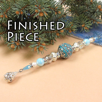 KIT Opulent Icicle ornament, Caribbean colorway, turquoise blue and silver colors, Christmas tree ornament, designer Irina Miech
