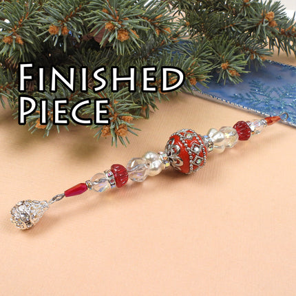 KIT Opulent Icicle ornament, Holly Berry colorway, red and silver colors, Christmas tree ornament, designer Irina Miech