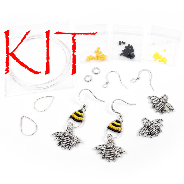 KIT Pollinator Earrings, buzzy bee, bumblebee, wirework, honey bee, DIY earrings kit, designer Irina Miech
