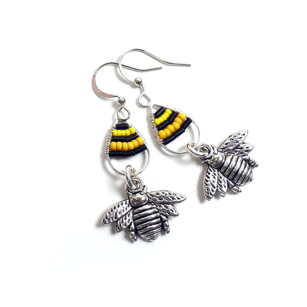 KIT Pollinator Earrings, buzzy bee, bumblebee, wirework, honey bee, DIY earrings kit, designer Irina Miech