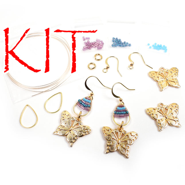 KIT Pollinator Earrings, purple emperor butterfly, wirework, butterfly earrings, DIY earrings kit, designer Irina Miech