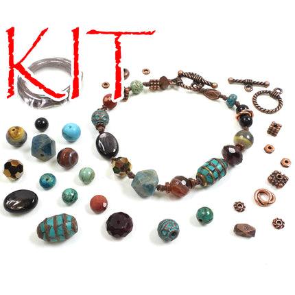 KIT Road Knot Taken bracelet, moody turquoise, southwest colors, antique brass tone, toggle clasp