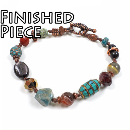 KIT Road Knot Taken bracelet, moody turquoise, southwest colors, antique brass tone, toggle clasp