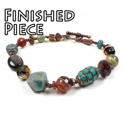 KIT Road Knot Taken bracelet, moody turquoise, southwest colors, antique brass tone, toggle clasp