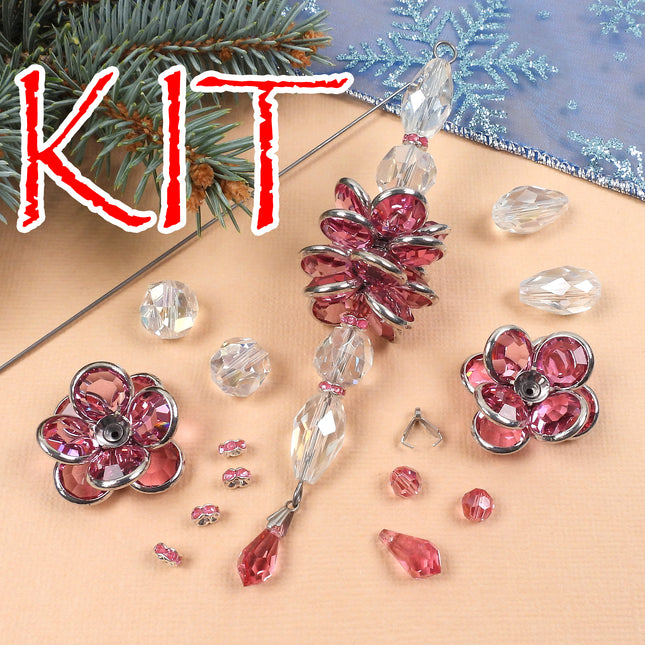 KIT Rose Icicle ornament, Swarovski rose flower Christmas tree ornament, designer Irina Miech