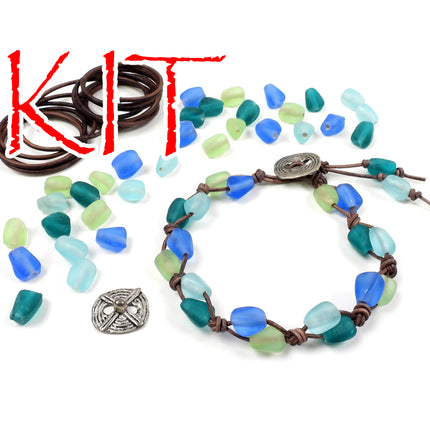 KIT Sanibel Island leather bracelet, beach glass colorway, beach bracelet, designed by Irina Miech
