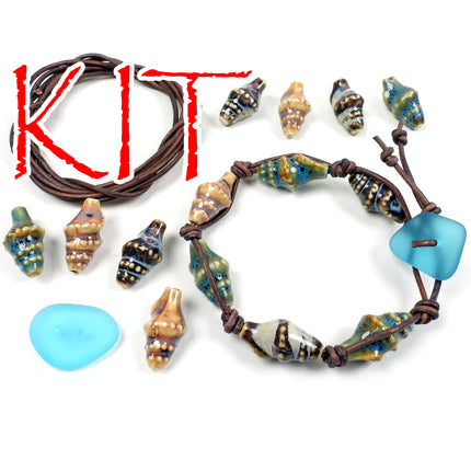 KIT Sanibel Island leather bracelet, Caribbean shells colorway, beach bracelet, designed by Irina Miech