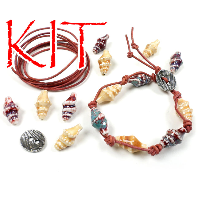 KIT Sanibel Island leather bracelet, Hawaiian shells colorway, beach bracelet, designed by Irina Miech