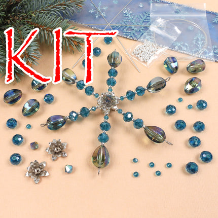 KIT Snowflake in Bloom ornament, Silver Teal colorway, designer Irina Miech