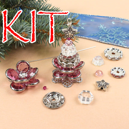 KIT Christmas Tree Ornament, Christmas tree pendant, Sparkly Rose colorway, designer Irina Miech