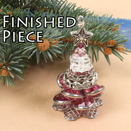 KIT Christmas Tree Ornament, Christmas tree pendant, Sparkly Rose colorway, designer Irina Miech