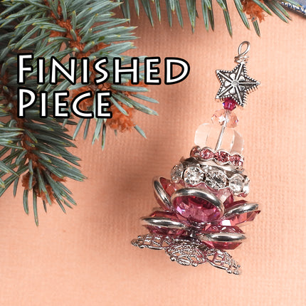 KIT Christmas Tree Ornament, Christmas tree pendant, Sparkly Rose colorway, designer Irina Miech