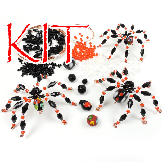 KIT Spooky Halloween Spiders, faceted glass beads, copper tone, ornament, decoration, Irina Miech